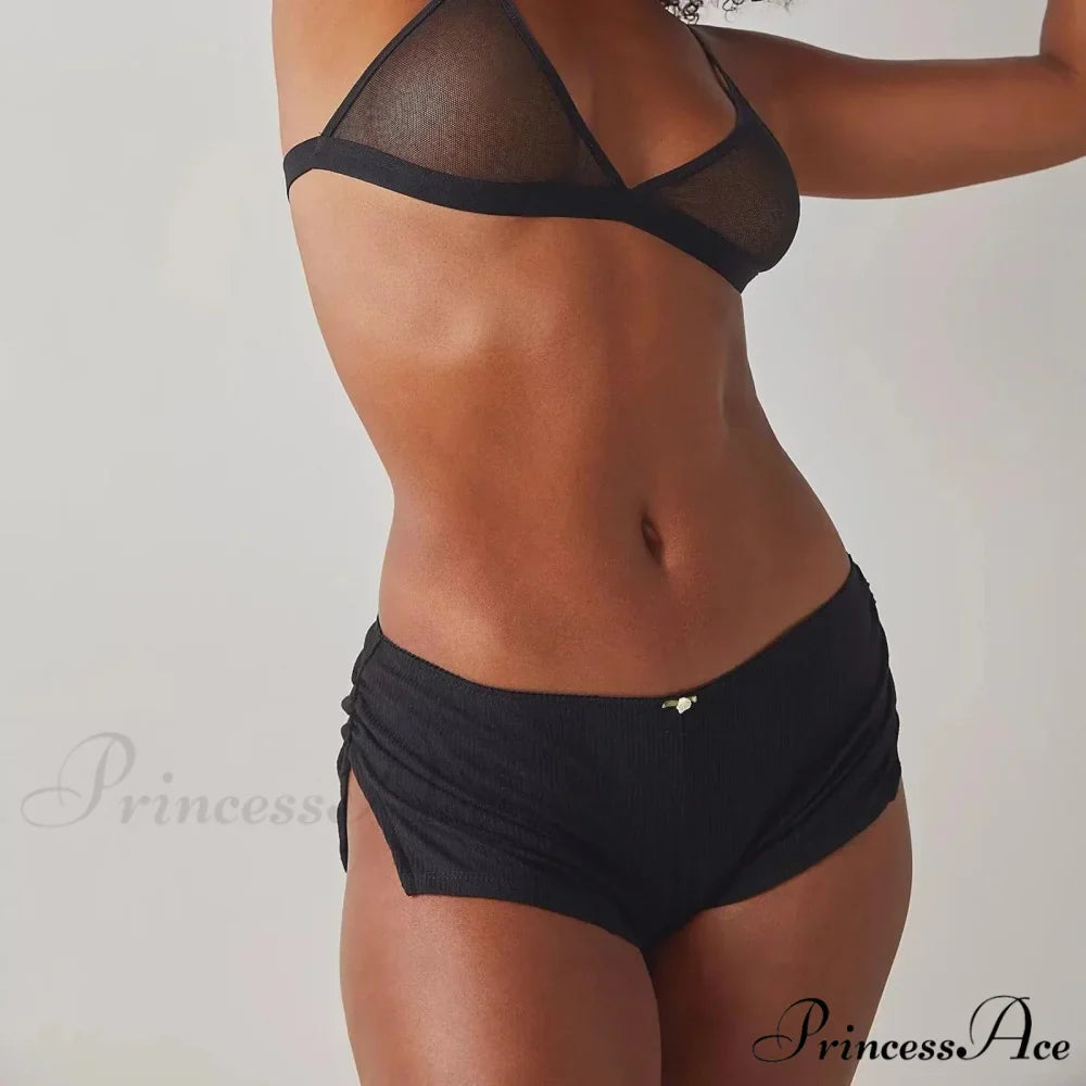 Micro Low Waist Side Slit Mini Pleated Slim Underwear Short