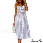 Midi Button Backless Polka Dot Striped Dress