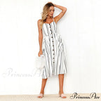 Midi Button Backless Polka Dot Striped Dress