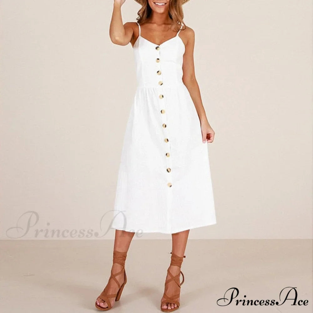 Midi Button Backless Polka Dot Striped Dress