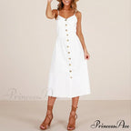 Midi Button Backless Polka Dot Striped Dress