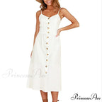 Midi Button Backless Polka Dot Striped Dress