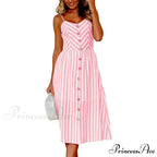 Midi Button Backless Polka Dot Striped Dress