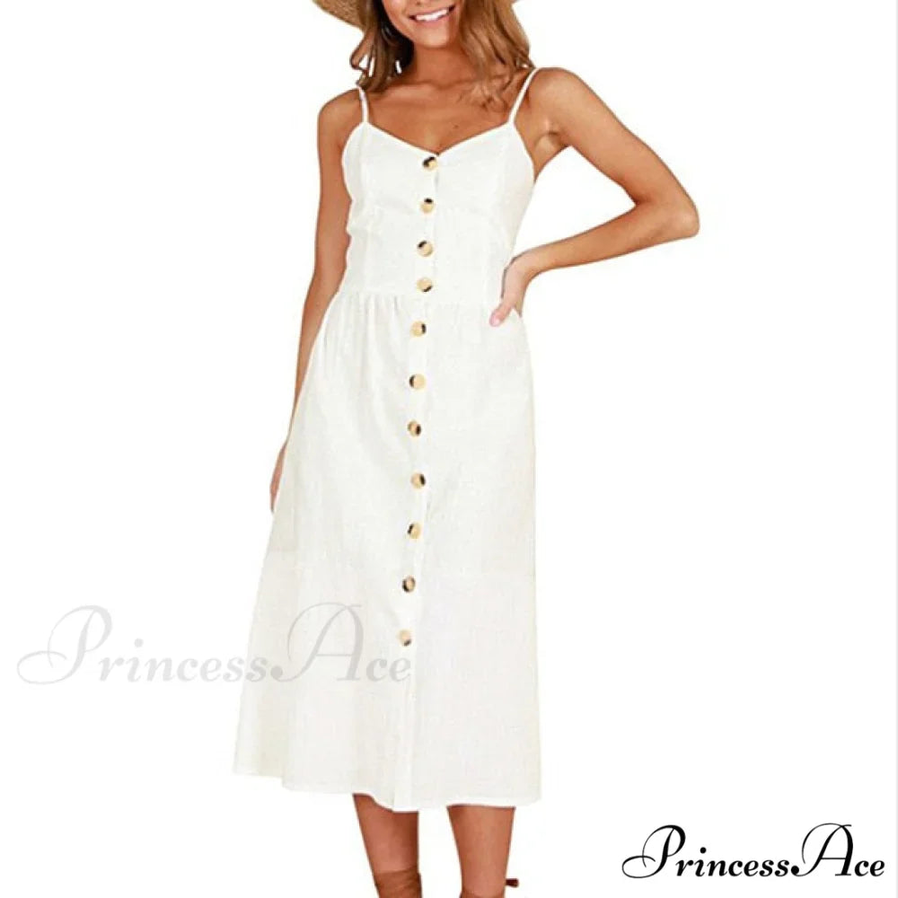 Midi Button Backless Polka Dot Striped Dress