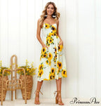 Midi Button Backless Polka Dot Striped Dress