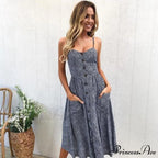 Midi Button Backless Polka Dot Striped Dress