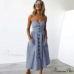 Midi Button Backless Polka Dot Striped Dress