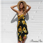 Midi Button Backless Polka Dot Striped Dress