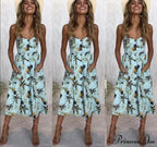 Midi Button Backless Polka Dot Striped Dress