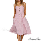 Midi Button Backless Polka Dot Striped Dress