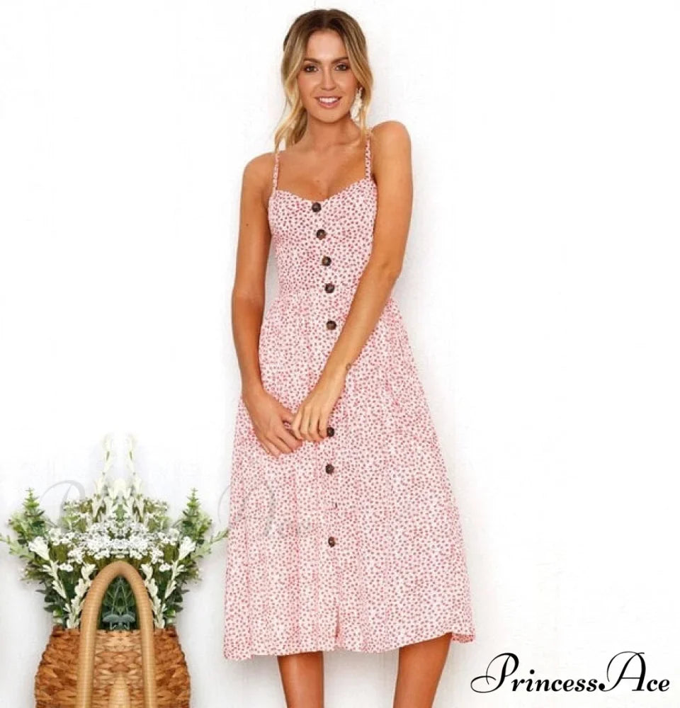 Midi Button Backless Polka Dot Striped Dress