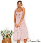 Midi Button Backless Polka Dot Striped Dress