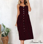 Midi Button Backless Polka Dot Striped Dress