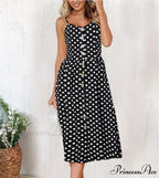 Midi Button Backless Polka Dot Striped Dress