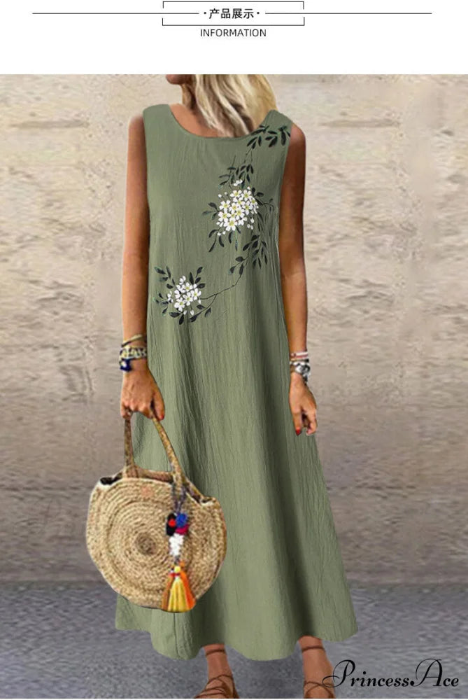 Midi Casual Linen Loose Sleeveless Maxi Dress