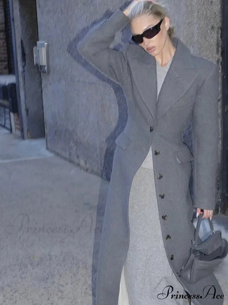 Midsection Up Solitary Buttoned Wool Overcoat