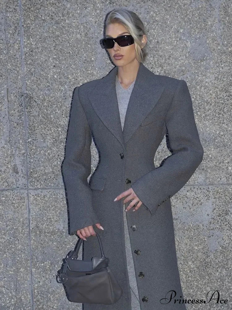 Midsection Up Solitary Buttoned Wool Overcoat