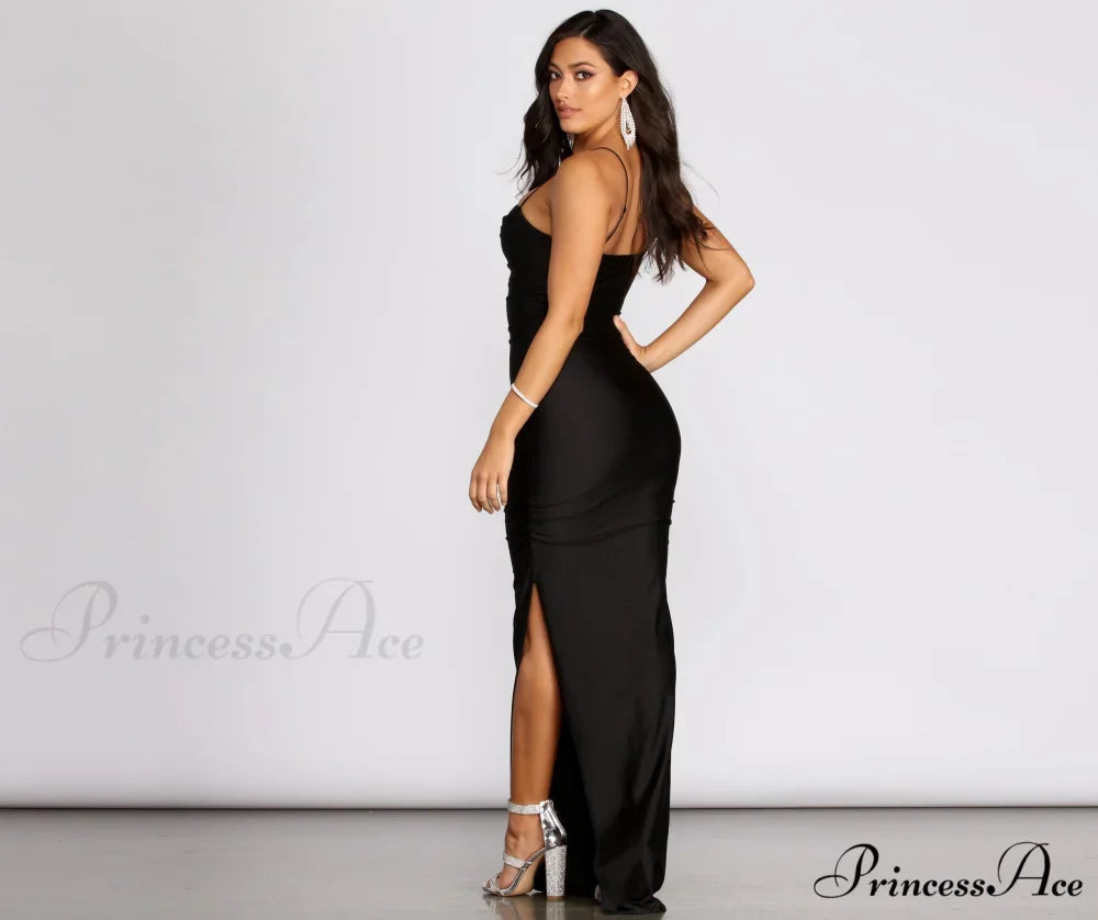 Mila High Stylish Slit Ruched Dress