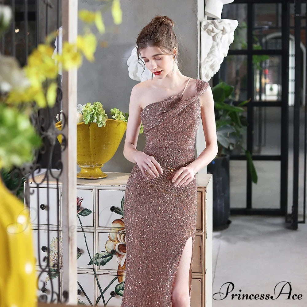 Mile one-shoulder bright Charming sequined formal dress