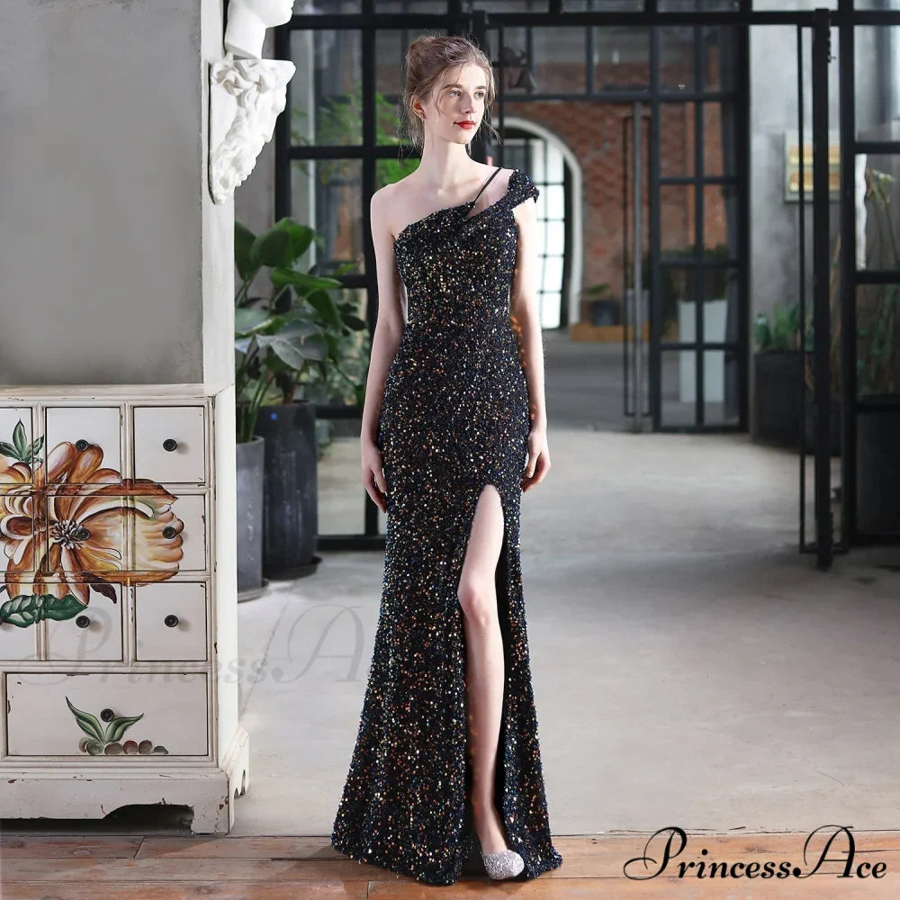 Mile one-shoulder bright Charming sequined formal dress