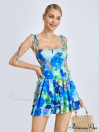 Mini Dress Tied Spaghetti Strap Frilly Hem Short Dress