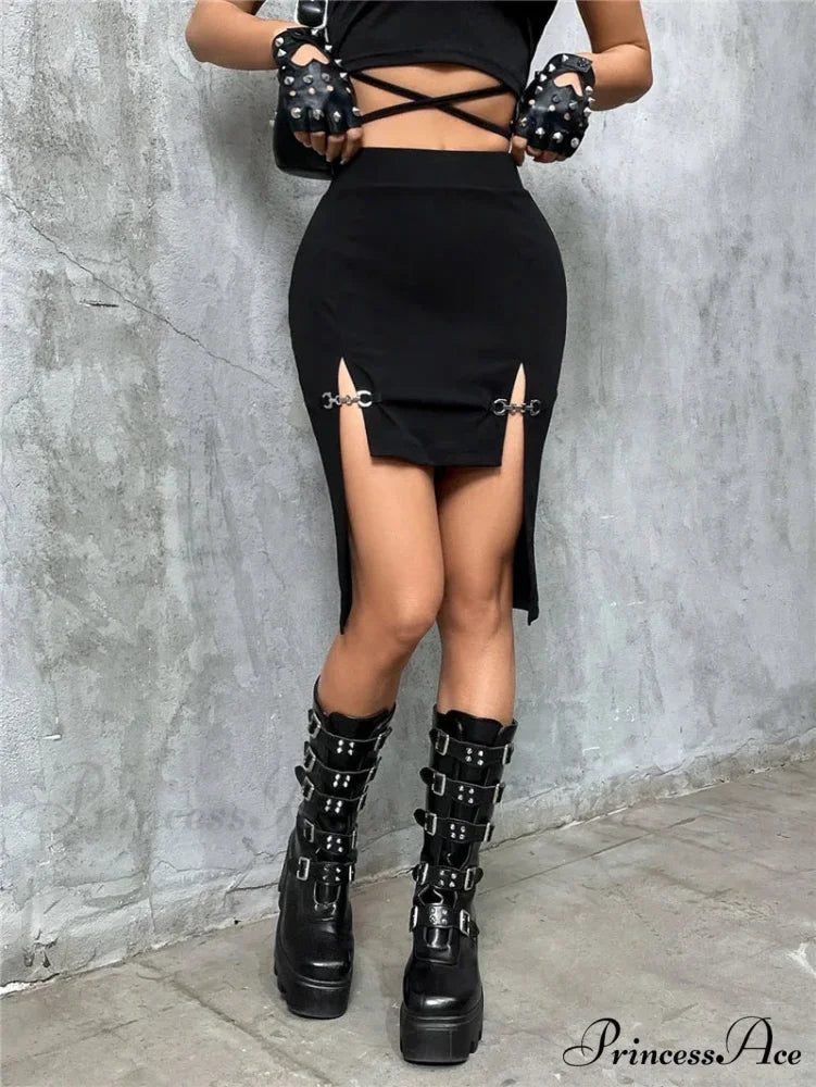 Mini Grunge Aesthetic Split Female Mall Gothic Short Front Skirt