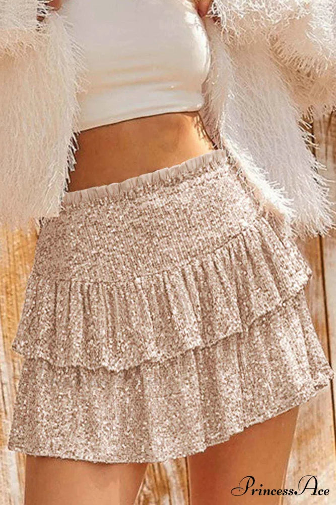 Mini Tiered Sequined Folded Skirt