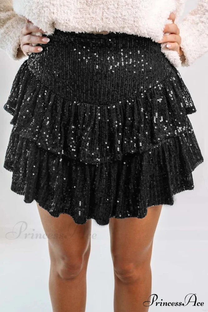 Mini Tiered Sequined Folded Skirt