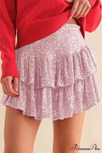 Mini Tiered Sequined Folded Skirt