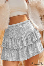 Mini Tiered Sequined Folded Skirt