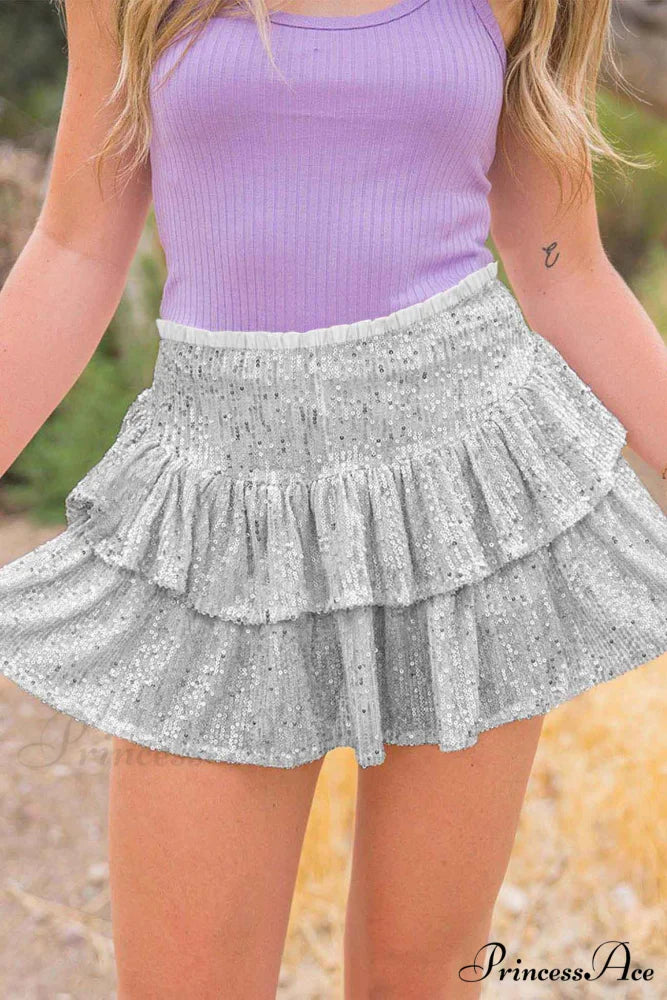Mini Tiered Sequined Folded Skirt
