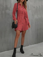 Mini Waist Collared With Tie Button Down for Gown Women