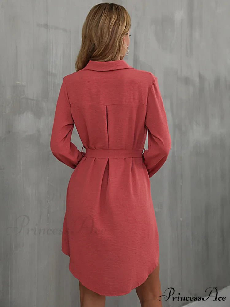 Mini Waist Collared With Tie Button Down for Gown Women