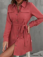 Mini Waist Collared With Tie Button Down for Gown Women