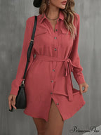 Mini Waist Collared With Tie Button Down for Gown Women