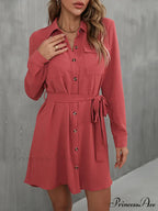 Mini Waist Collared With Tie Button Down for Gown Women