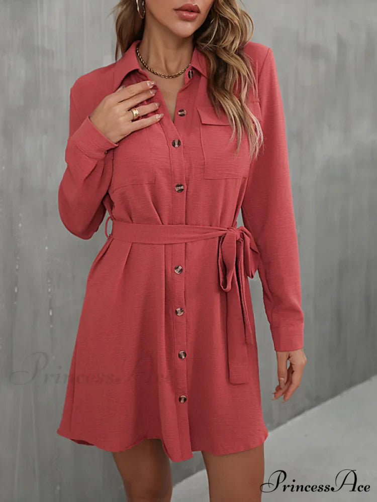 Mini Waist Collared With Tie Button Down for Gown Women
