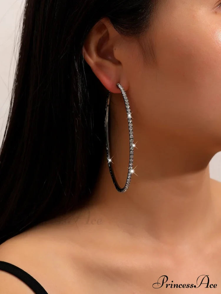 Minimalist Rhinestone Inlaid Chunky Hoop Earrings