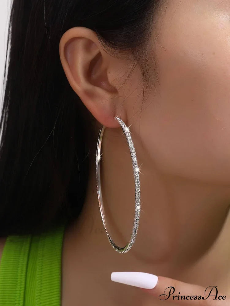 Minimalist Rhinestone Inlaid Chunky Hoop Earrings