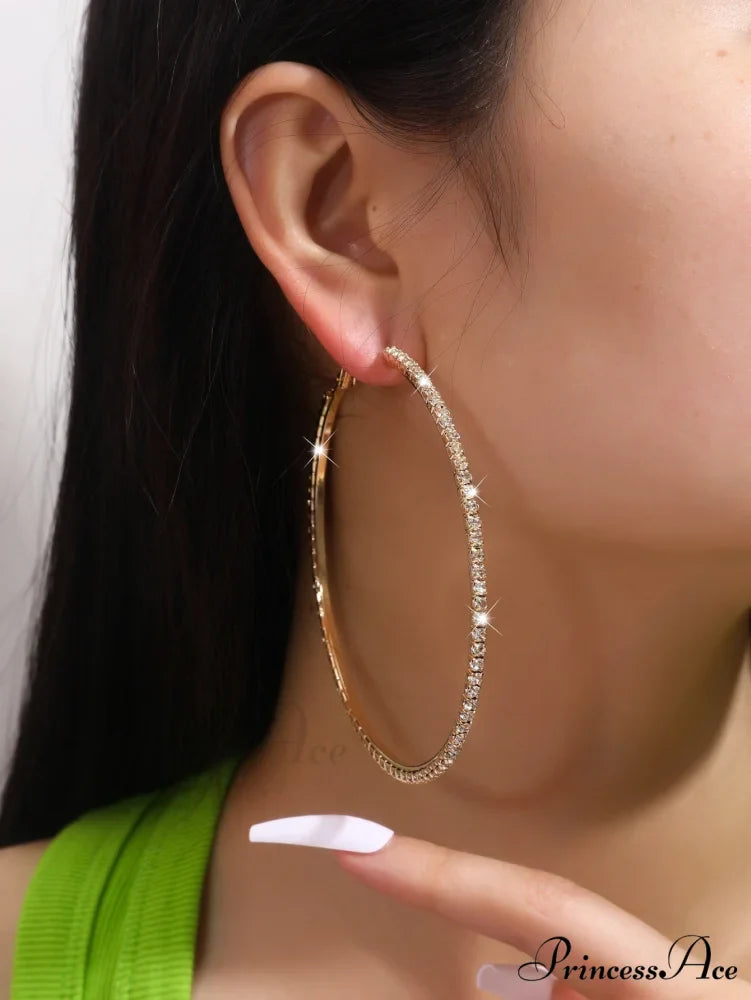 Minimalist Rhinestone Inlaid Chunky Hoop Earrings