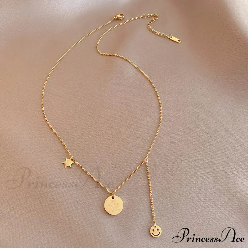 Minimalist Smile Star Plate Pendant Necklace