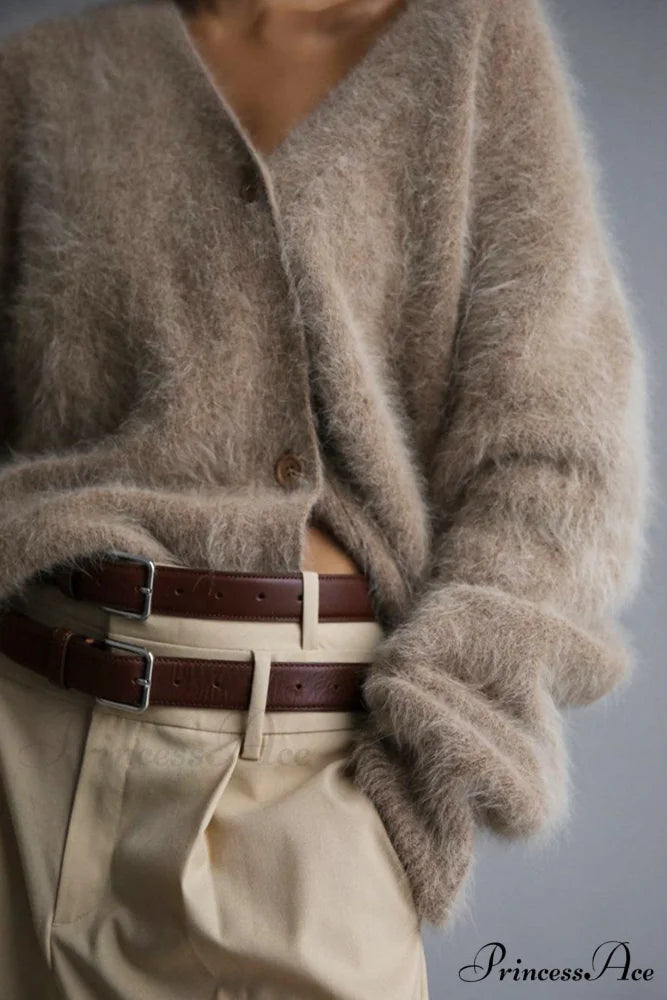 Mink Hair V Faux Neck Cardigan