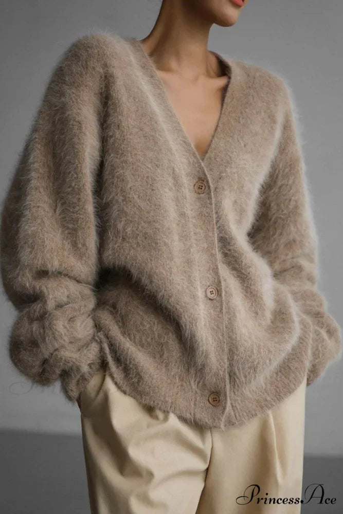 Mink Hair V Faux Neck Cardigan