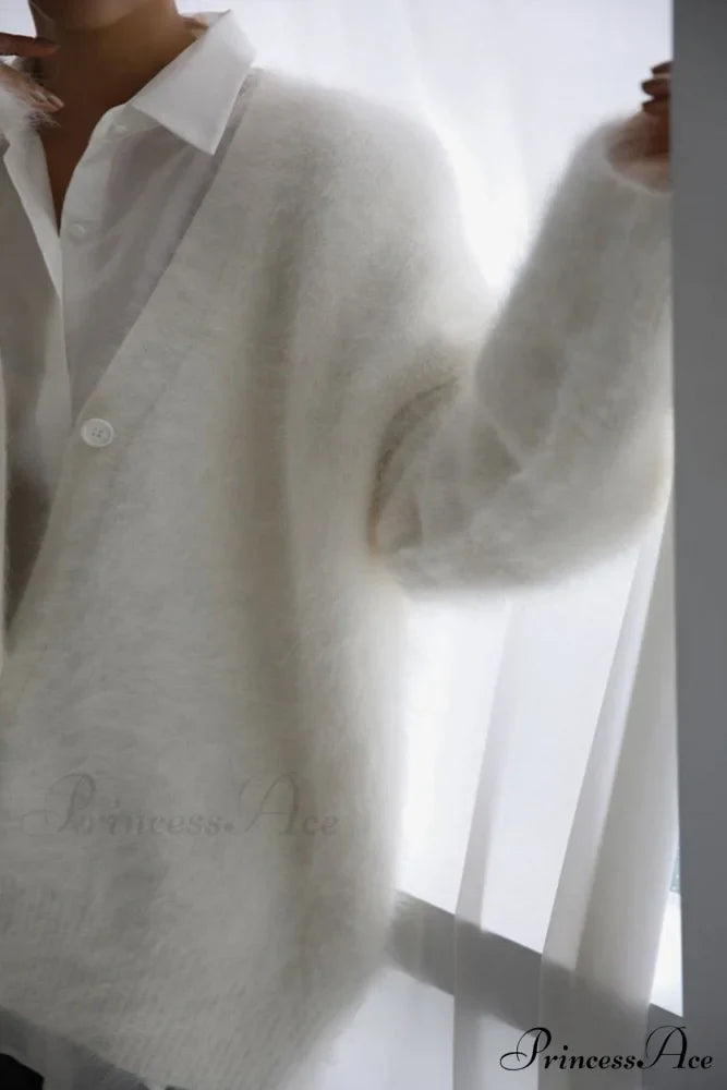 Mink Hair V Faux Neck Cardigan