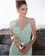 Mint Green Sequins Spaghetti Party Dress