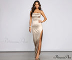 Mirabel Formal Satin Charming High Slit Dress