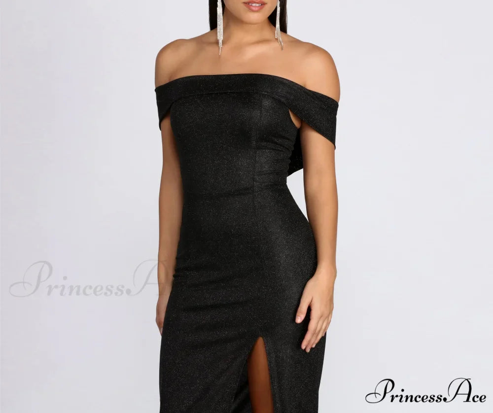 Misty Off Stylish Shoulder Glitter Dress