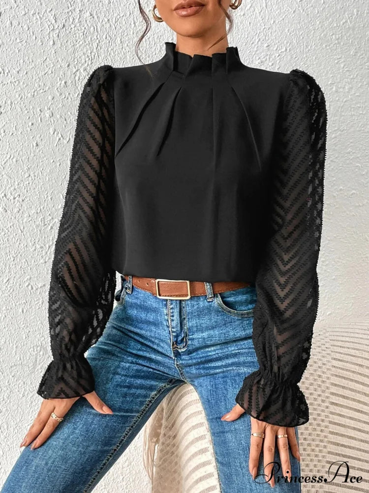 Mock Flounce Blouse Sheer with Arm Neck