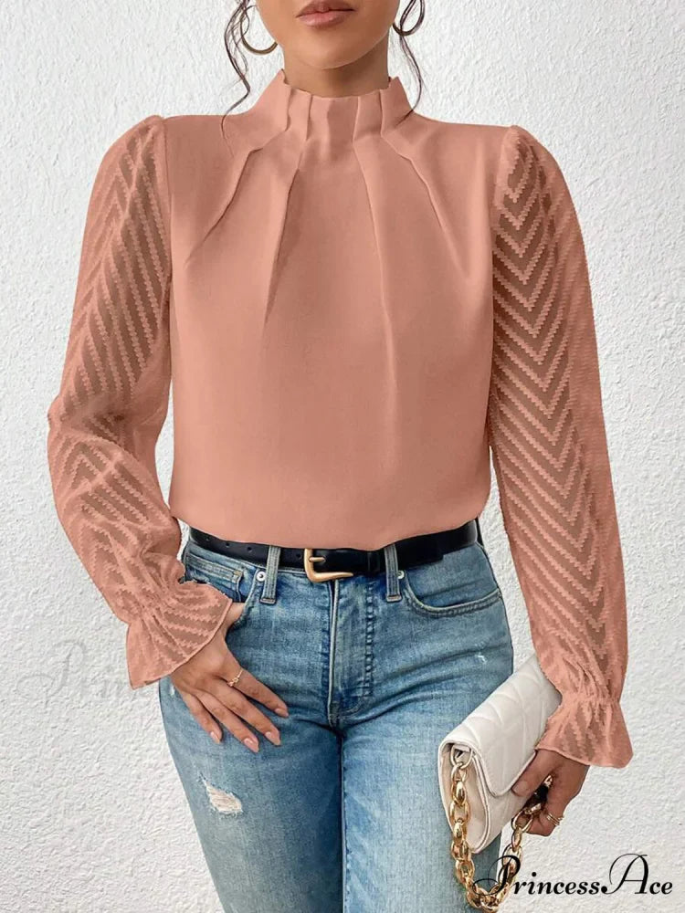 Mock Flounce Blouse Sheer with Arm Neck
