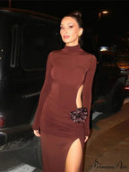 Mock Turtleneck Solid Long Sleeve Party Dress